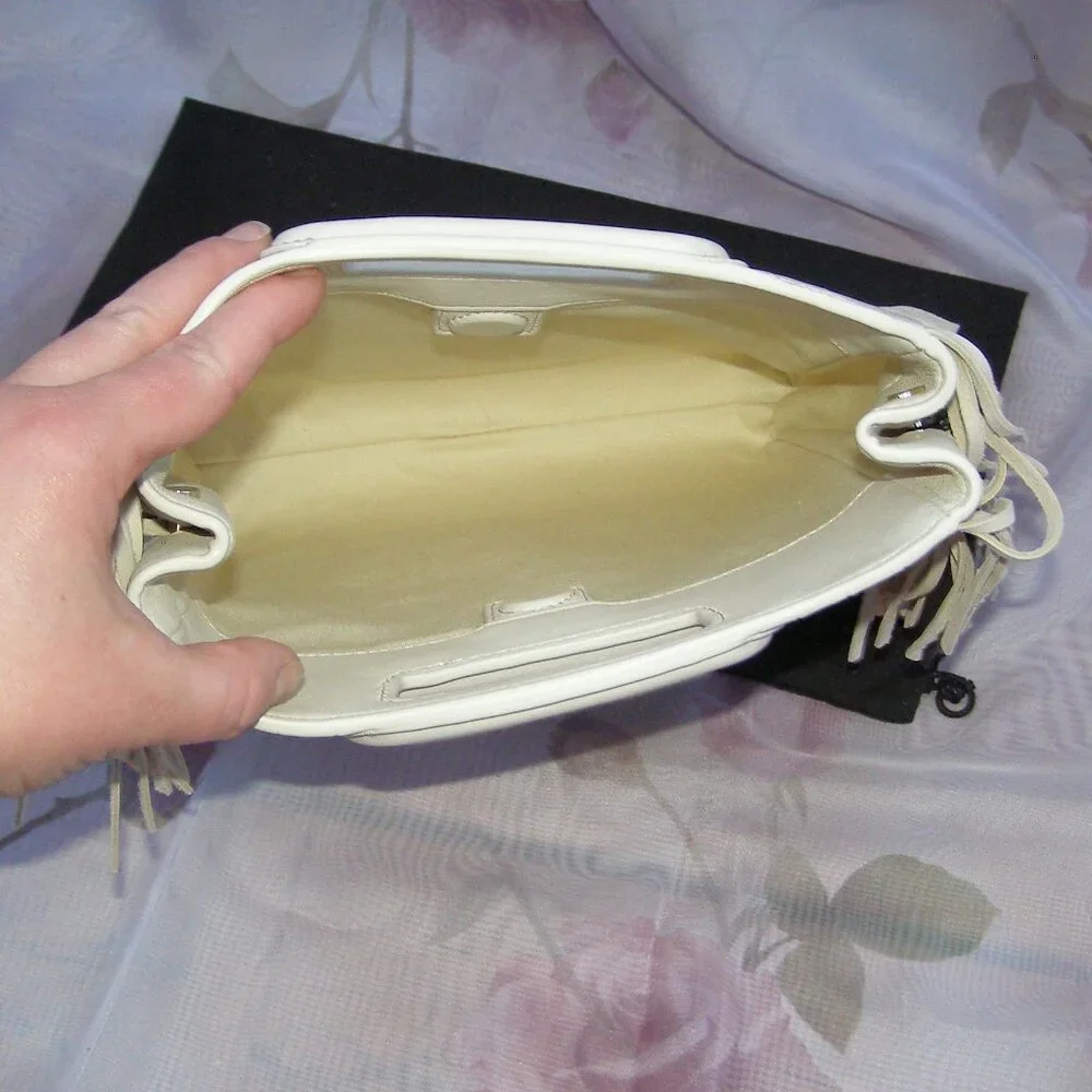 🍦 NWT $360 Maje Ecru Vanilla Leather Croco Fringe Handbag Clutch